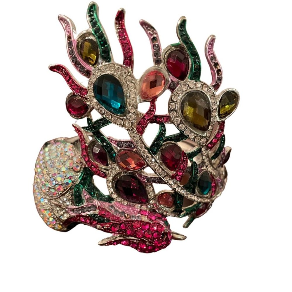 Women's Large Multicolored Peacock Statement Bracelet
